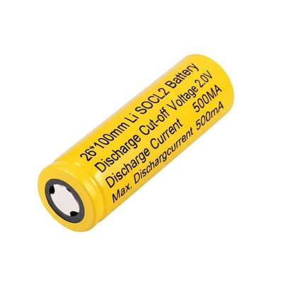 26*100mm Li SOCL2 Battery with Discharge Cut-off Voltage 2.0V and Max. Discharge Current 500mA Perfect