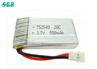 3.7V 550mAh 20C Rate RC Plane Battery , Helicopter Micro Drone Battery 752540 702030 Hobby
