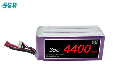 High Discharge LiPO Battery Pack , 6S1P RC Helicopter Battery 22.2V 4400mAh 35C