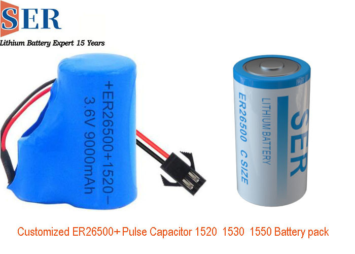 3.6v lithium battery ER26500 with 1550 pulse capacitor ER26500+HPC1550 custom lithium battery pack for internet of thing